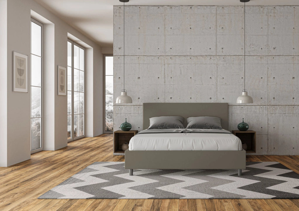 BS COM Letto matrimoniale contenitore doppia alzata imbottito 160x200 similpelle cappuccino