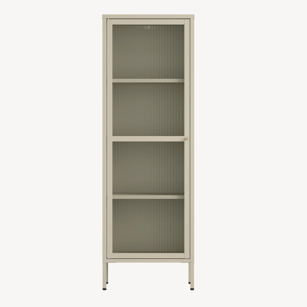 Armadio a Vetrata Säkylä con 4 Scomparti 150 x 50 x 35 cm in Acciaio - Color Cammello [en.casa]