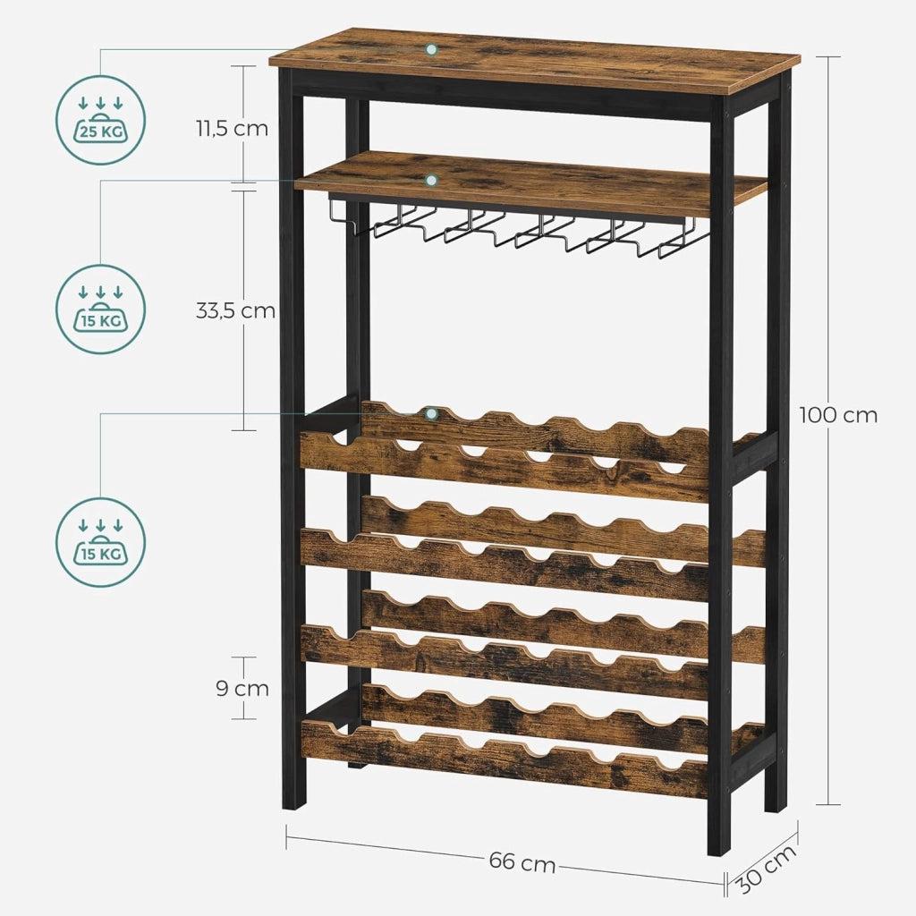 Portabottiglie VALORA, stile loft rustico marrone per 24 bottiglie KWR028B01