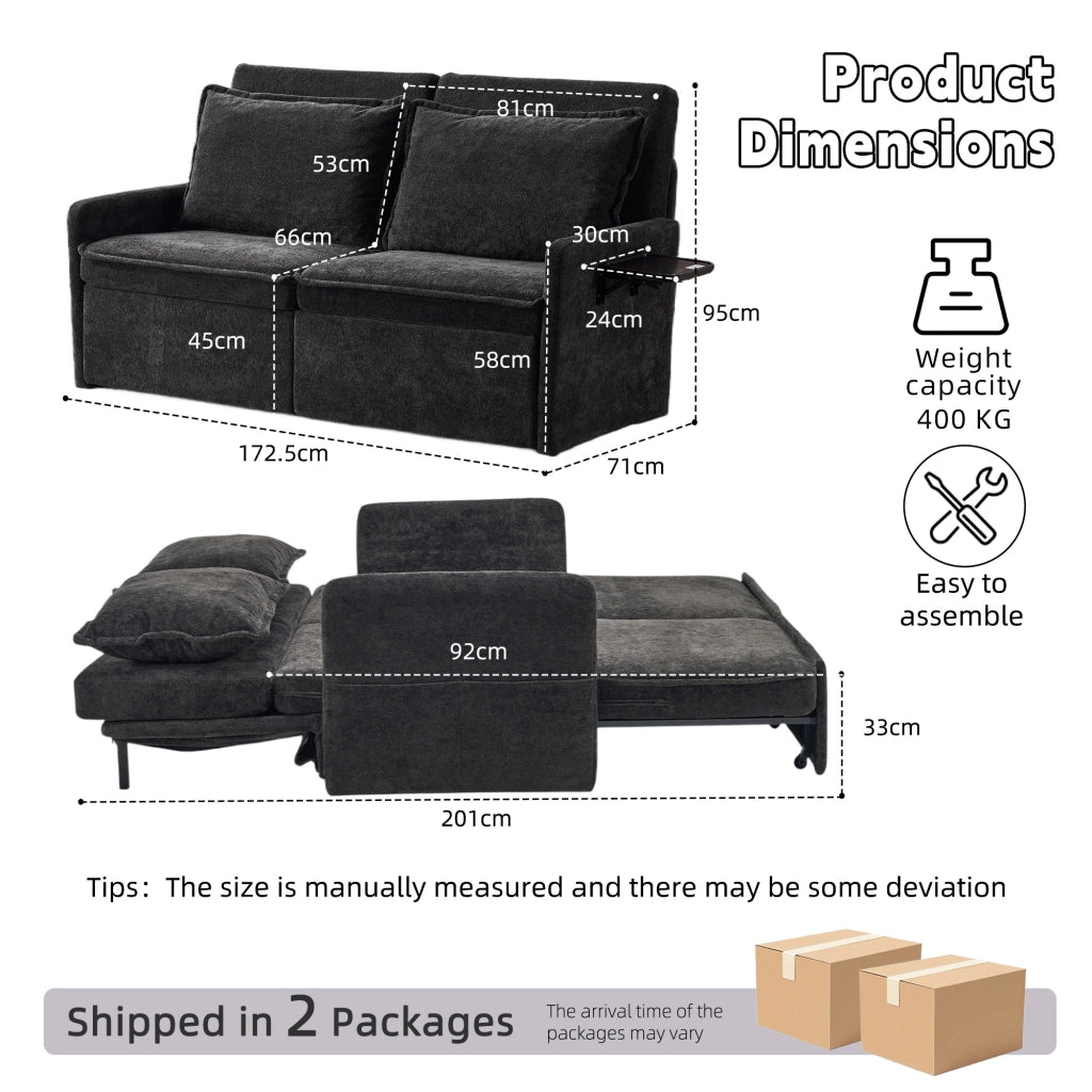 Divano letto con cuscini e USB ¨C zephmum ¨C nero
