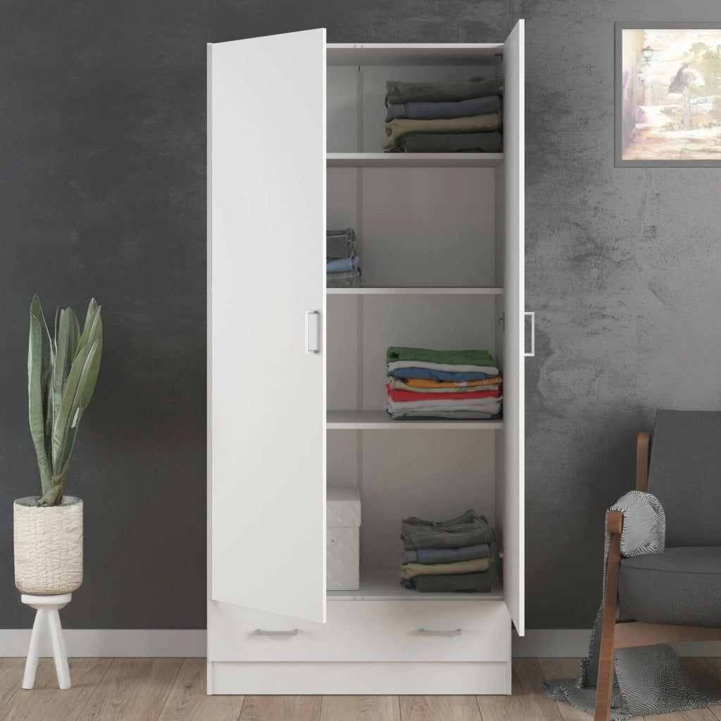 Guardaroba 2 ante Amylya, Mobile camera da letto, Cabina armadio portabiti, Armadio appendiabiti, 79x36 h170 cm, Bianco