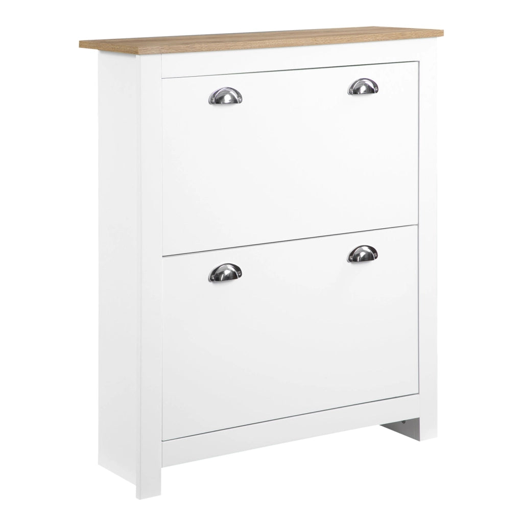 Mobile Scarpiera Slim Salvaspazio 2 Cassetti a Ribalta 12 Paia di Scarpe 79x23x90,5 cm Bianco