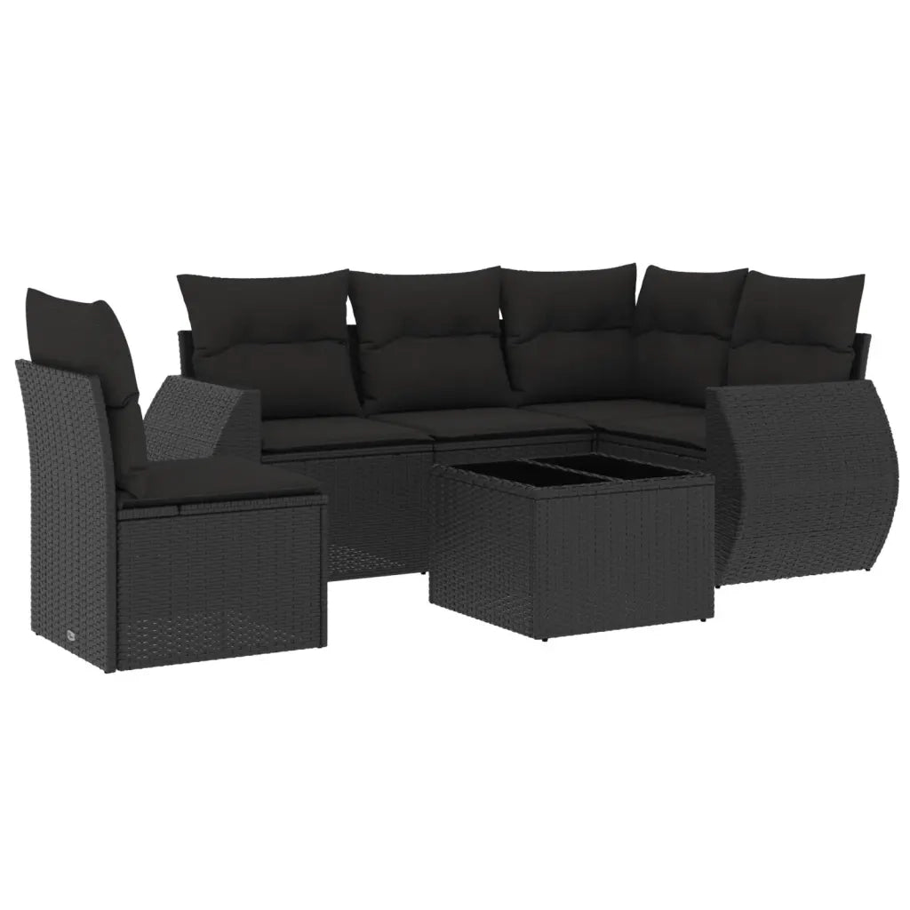 Set Divano da Giardino 6 pz con Cuscini Nero in Polyrattan 3221374