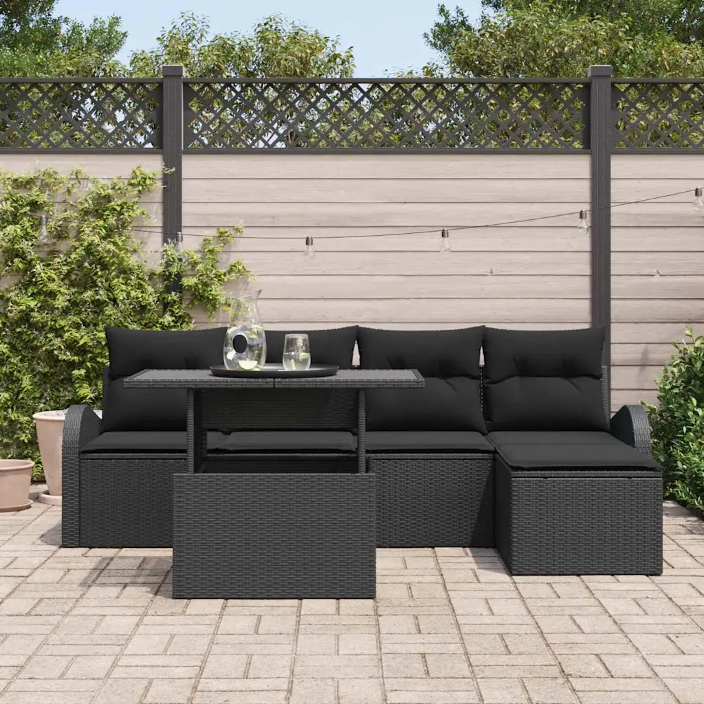 Set Divano da Giardino con cuscino 6 pcs Nero Poly Rattan 3357366