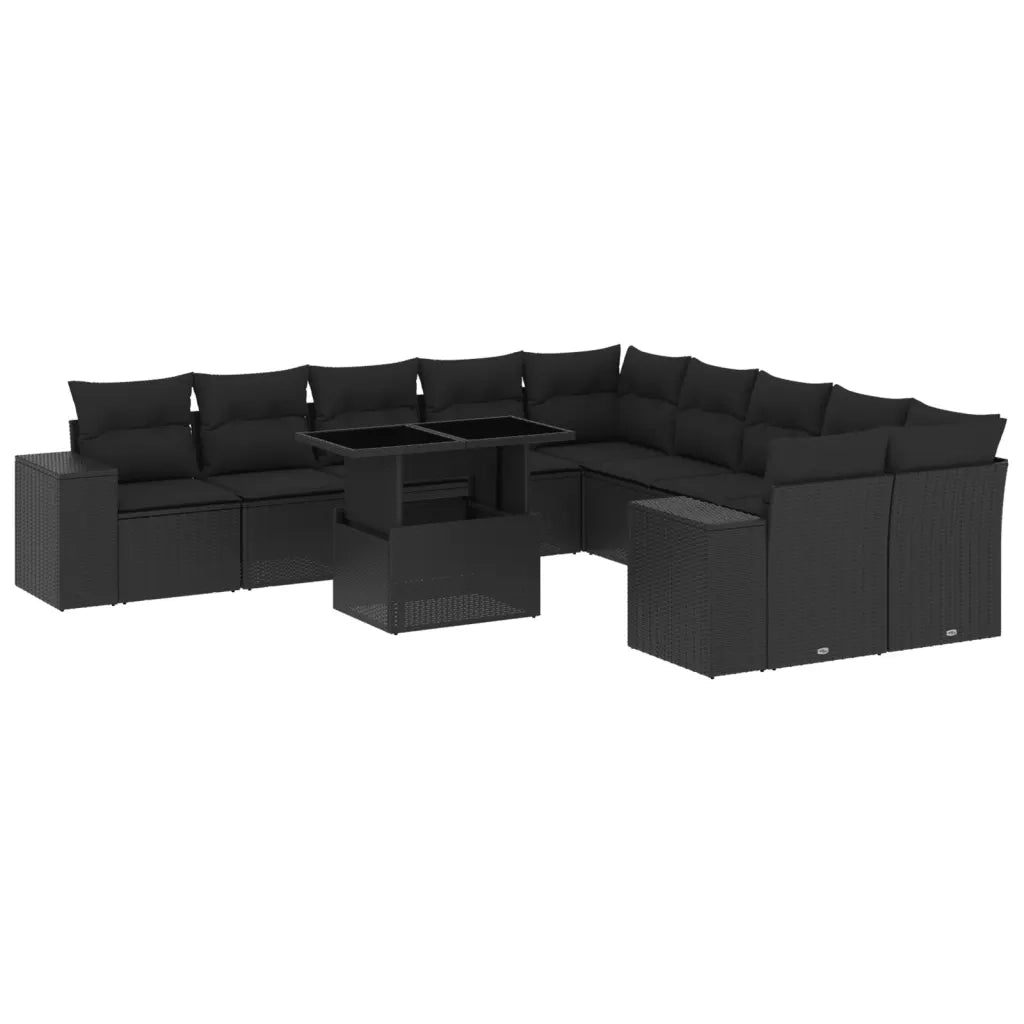 Set Divani da Giardino 11 pz con Cuscini in Polyrattan Nero