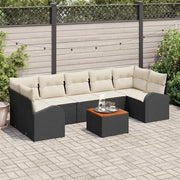 Set Divano da Giardino con cuscino 8 pcs Nero polyrattan