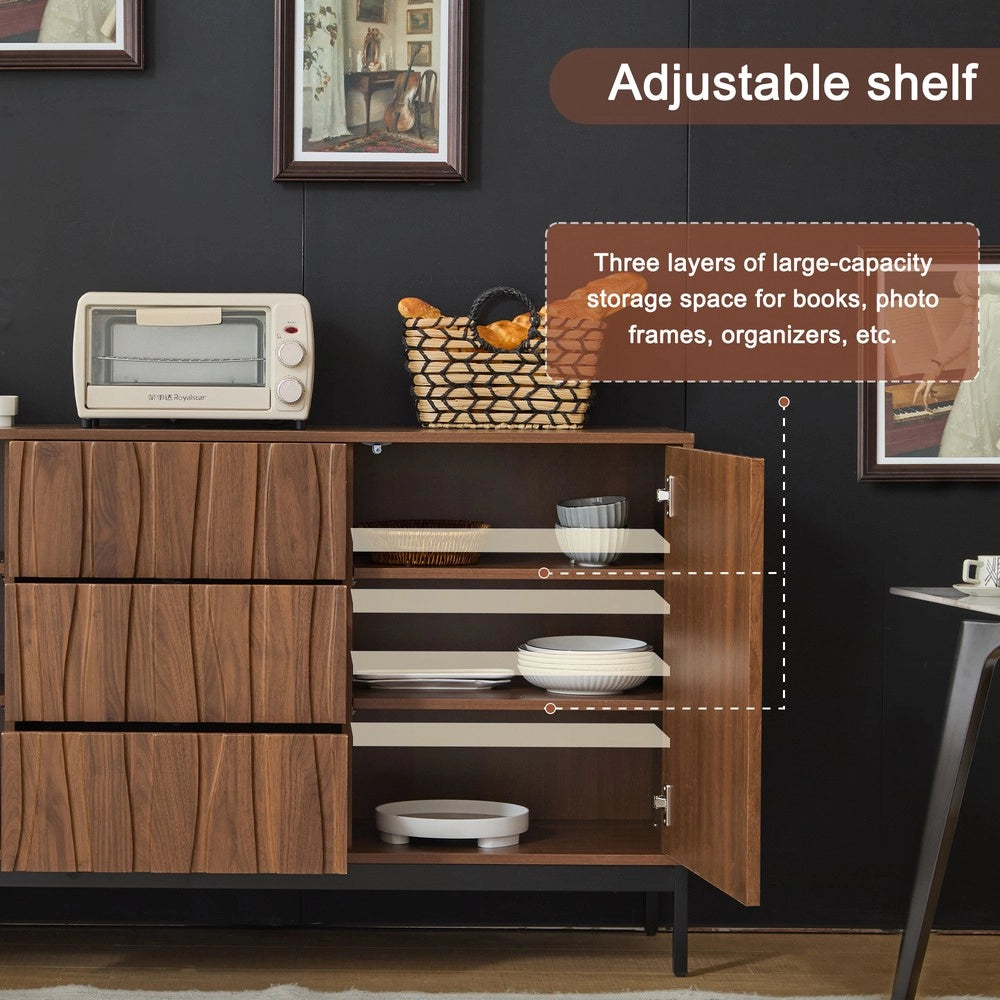 Credenza 150cm ¨C Xylo ¨C Rovere Scuro, 3 Cassetti, Legno, Soggiorno, Ingresso