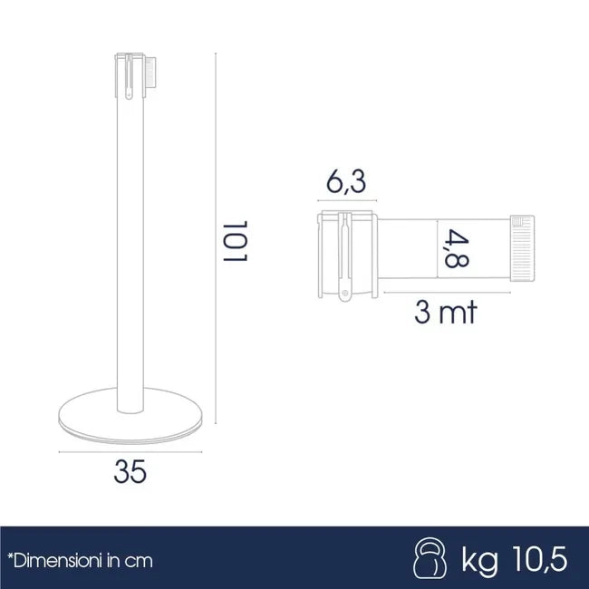 Coppia Colonnine Segnapercorso acciaio Base FLAT nastro 3 M - Nero