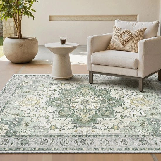 Tappeto vintage da parete 140x200cm, Tappeti per salone, Tappeti lavabili, Tappeto boho, Tappeto antiscivolo corto, Tappeti per camera da letto, Tappeti per sala da pranzo, Tappeti per ufficio, Verde