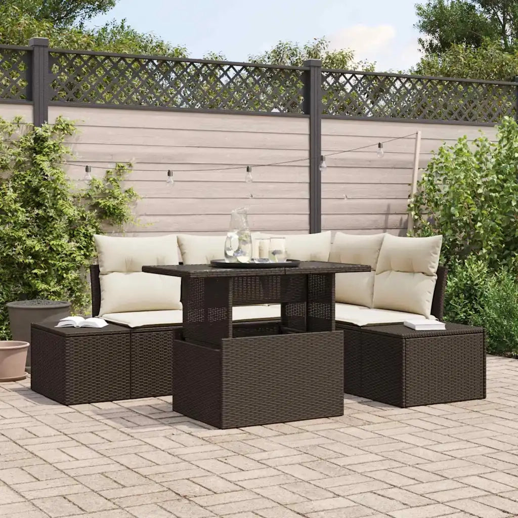 Set Divano da Giardino 5 pcs Marrone e Crema polyrattan 3349174