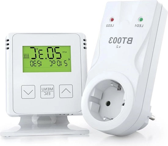 Termostato wireless con interruttore di ritardo - 35 metro di portata - Riscaldamento elettrico e riscaldamento a infrarossi - Programmazione settimanale - Protezione dal congelamento - Bianco