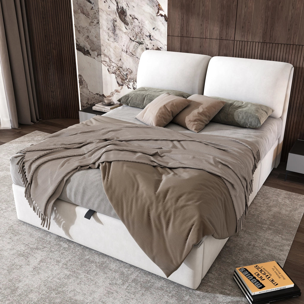 letto imbottito velluto beige 140 x 200 cm
