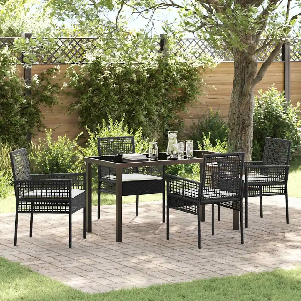 Set da Pranzo per Giardino con cuscino 5 pcs Nero polyrattan 3379865