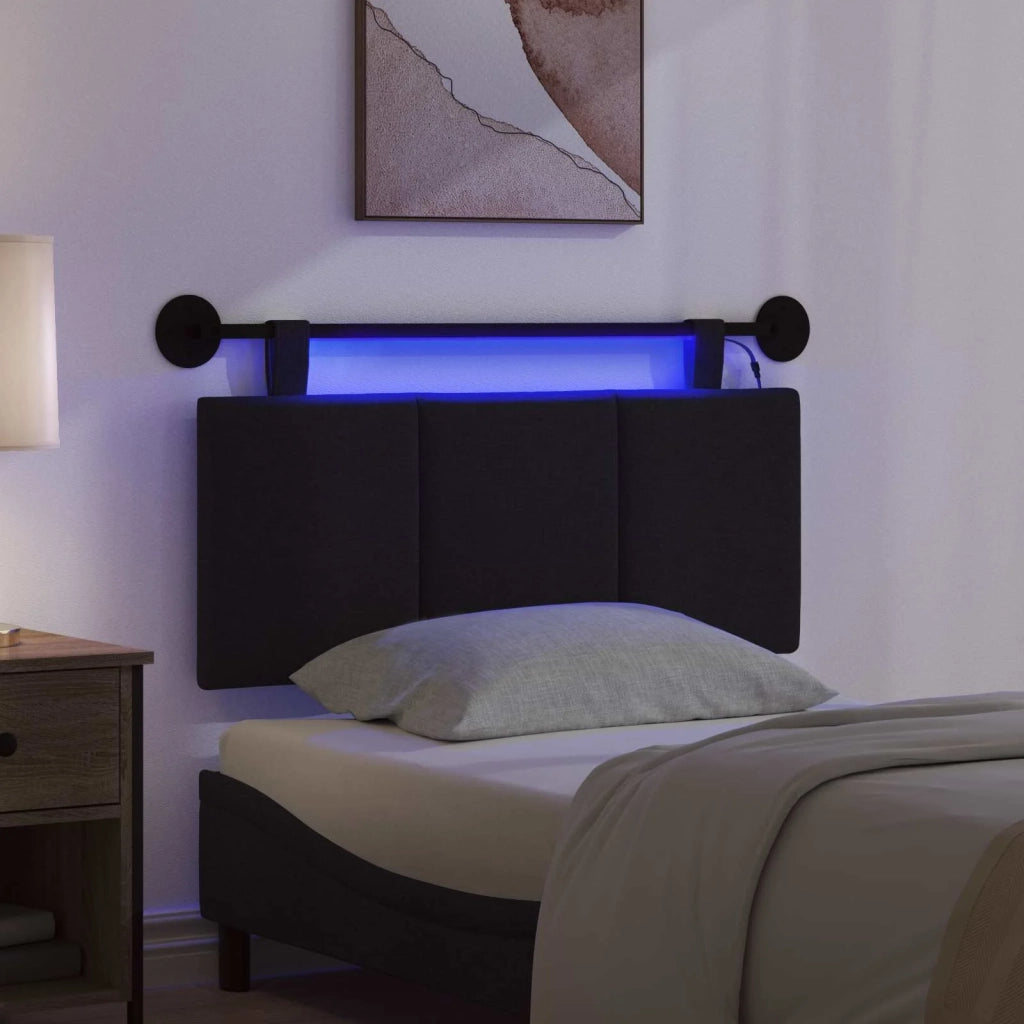 Testiera sospesa Con luce LED Nero Tessuto 3424765