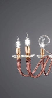 LAMPADARIO DEBUSSY 6 LUCI BORGOGNA E ORO ATTACCO E14 D.72CM