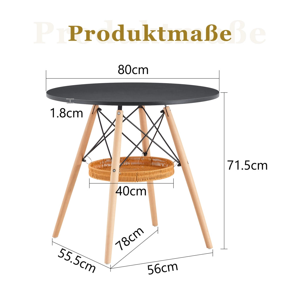 TAVOLO rotondo Ø 80 cm in MDF nero e legno massello con cestello sospeso