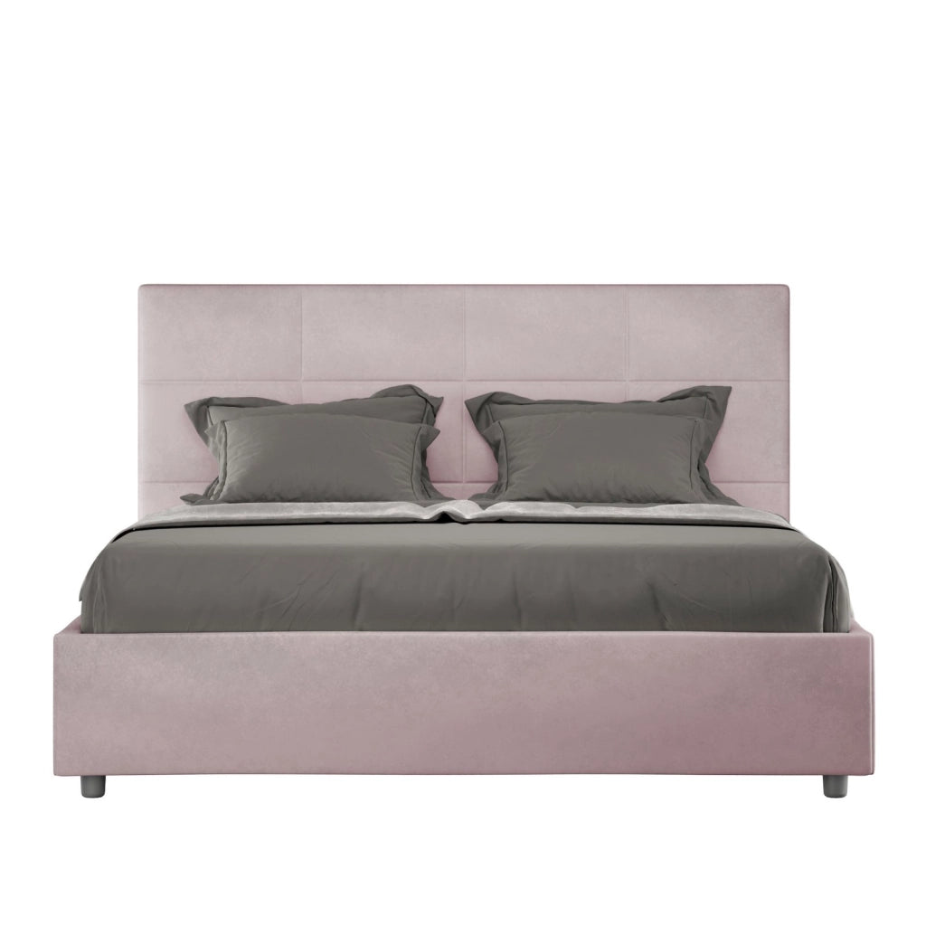 Letto queen size contenitore imbottito 150x200 microfibra azzurro Mika
