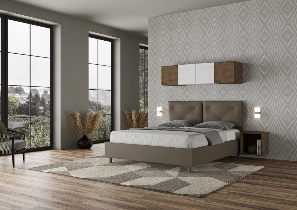 BS COM Letto matrimoniale con rete imbottito 160x190 similpelle cappuccino