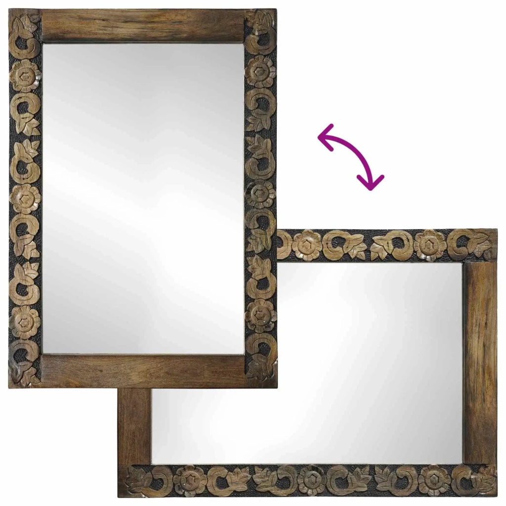 Specchio da Parete | Specchio decorativo Rettangolare Marrone Noce 70 x 50 cm