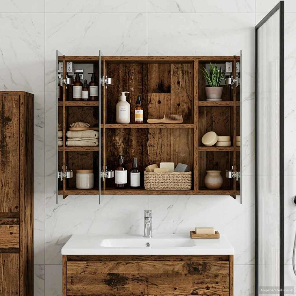 Mobiletto per specchio da bagno Legno vecchio 60 x 14,5 x 50 cm 889077