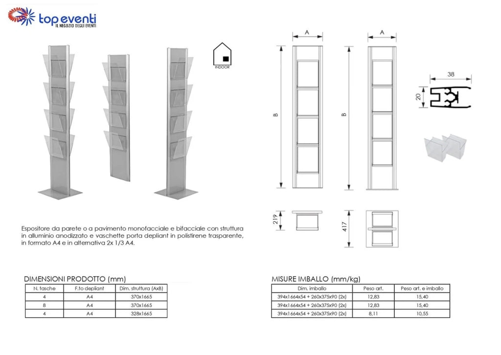 Porta brochure A4 in Metallo a Parete - Non personalizzato