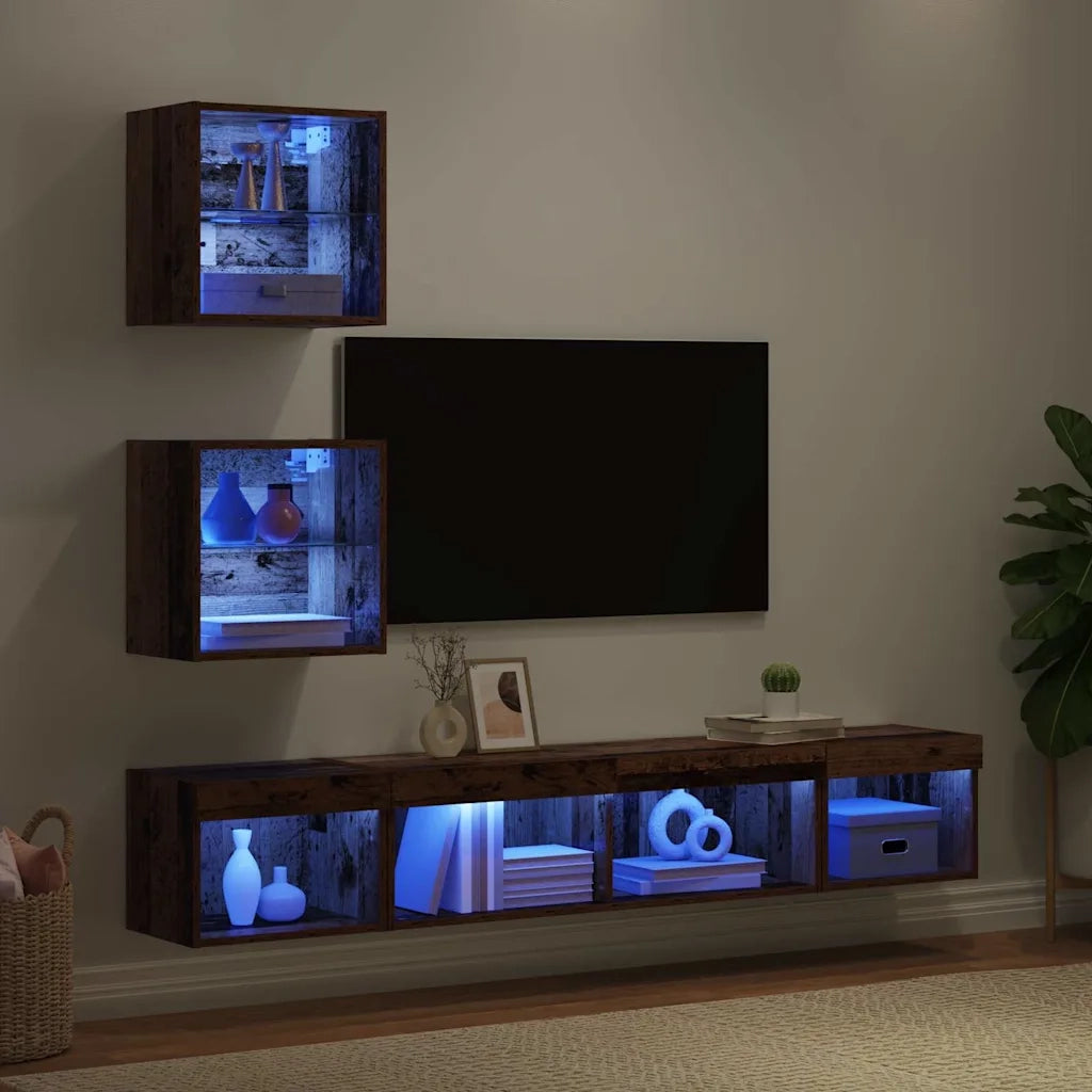 Unit¨¤ a muro per TV con LED con led 5 pz | Armadietto TV | Mobile Porta TV Legno vecchio