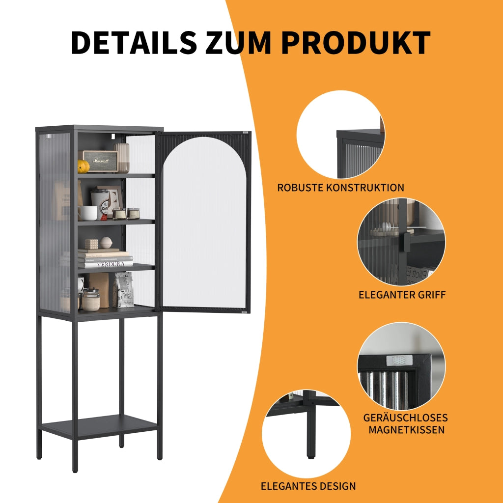 Libreria a cubi con ante in vetro ¨C Zephmum ¨C Grigio metallo 160x50x35 cm