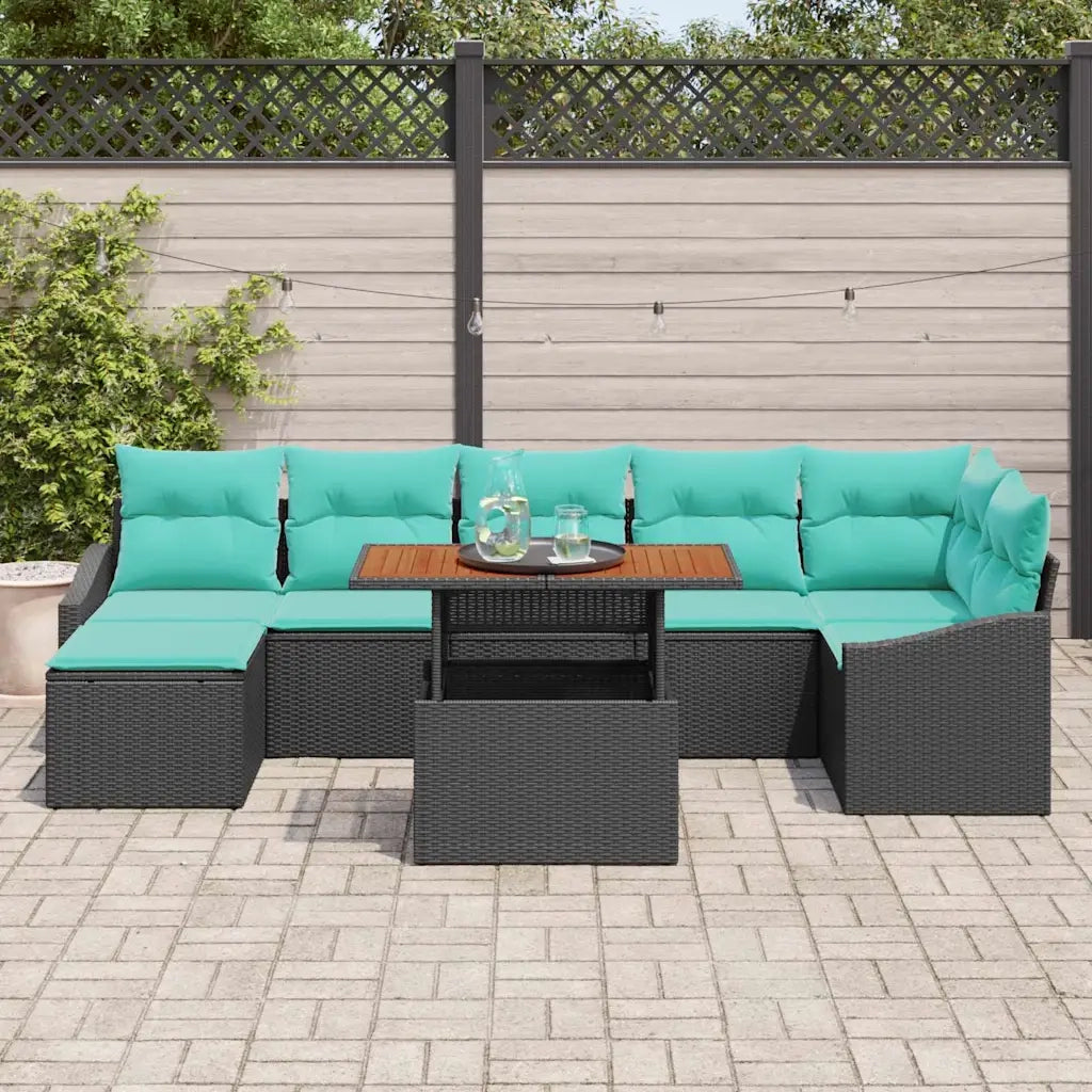 Set Divano da Giardino con cuscino 8 pcs Nero e Verde acqua 3349871