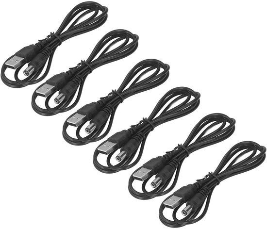 6 pezzi cavo alimentazione DC 5V da USB 55x21mm jack ricaricabile nero