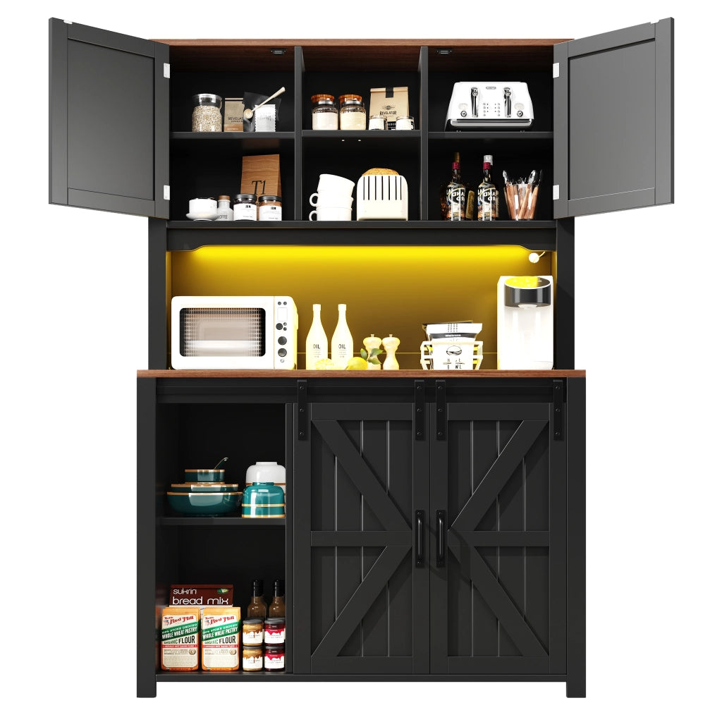 Mobile Cucina Alto con Ante Scorrevoli e LED ¨C MINIMAL ¨C Nero/Bianco, 115x40x174,7 cm