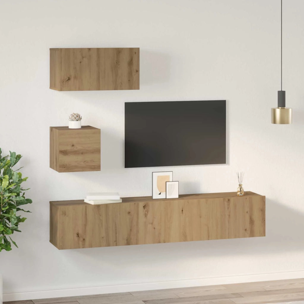 Set mobile TV 3 pz-Credenza per TV Rovere artigianale Legno multistrato 603418