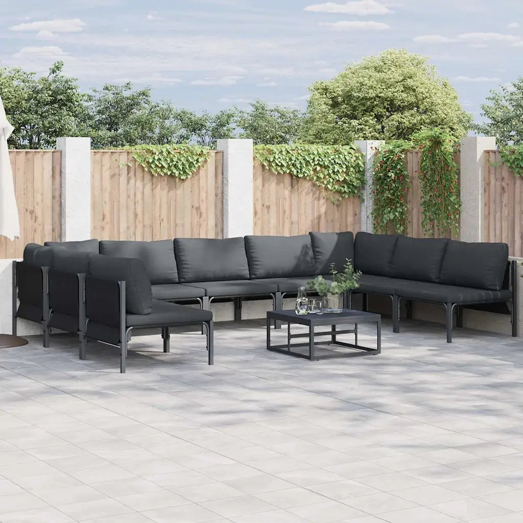 Set Divano da Giardino con cuscino 10 pcs Nero Acciaio 3379011