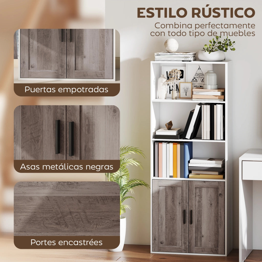 Libreria con Ante e Scaffale Aperto ¨C zephmum ¨C 60x30x149,5 cm Bianco e Marrone