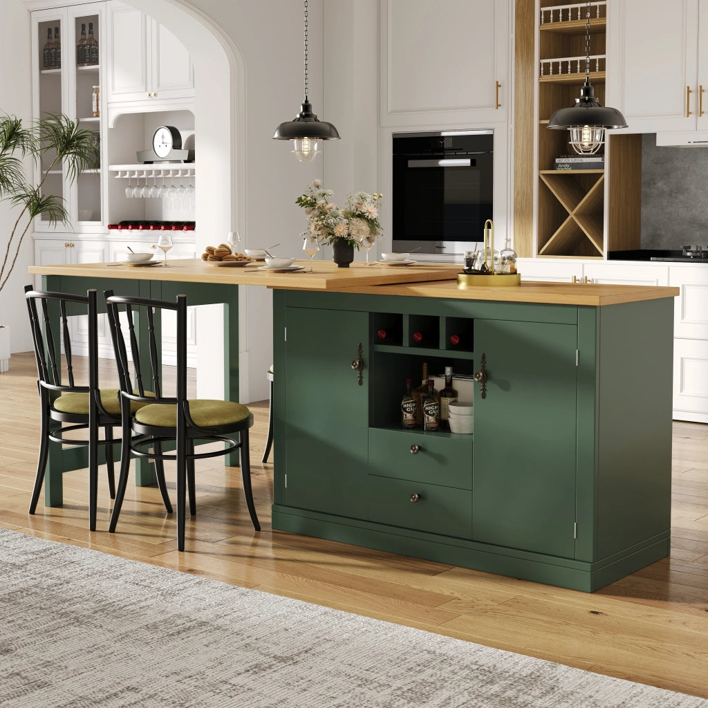 Tavolo Bar Allungabile con Funzione Girevole 360¡ã e Vano Contenitore ¨C Xylo ¨C Verde Scuro, 120-180 cm