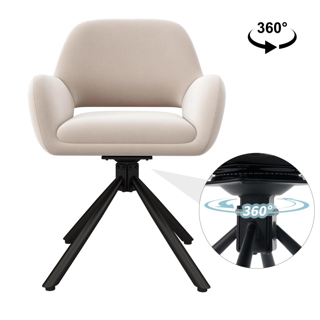 SEDIA DA PRANZO Girevole con braccioli, velluto beige, Set da 4 pezzi