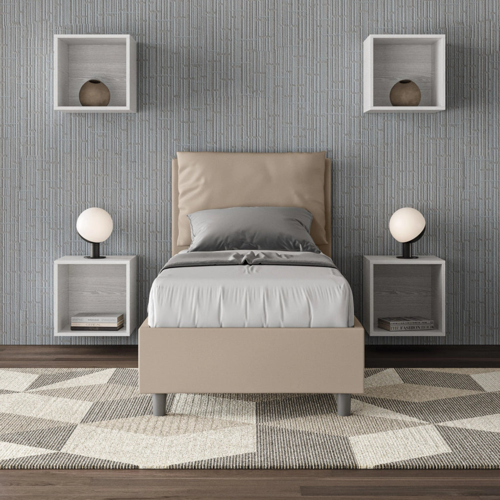 BS COM Letto singolo senza rete imbottito 80x210 similpelle tortora