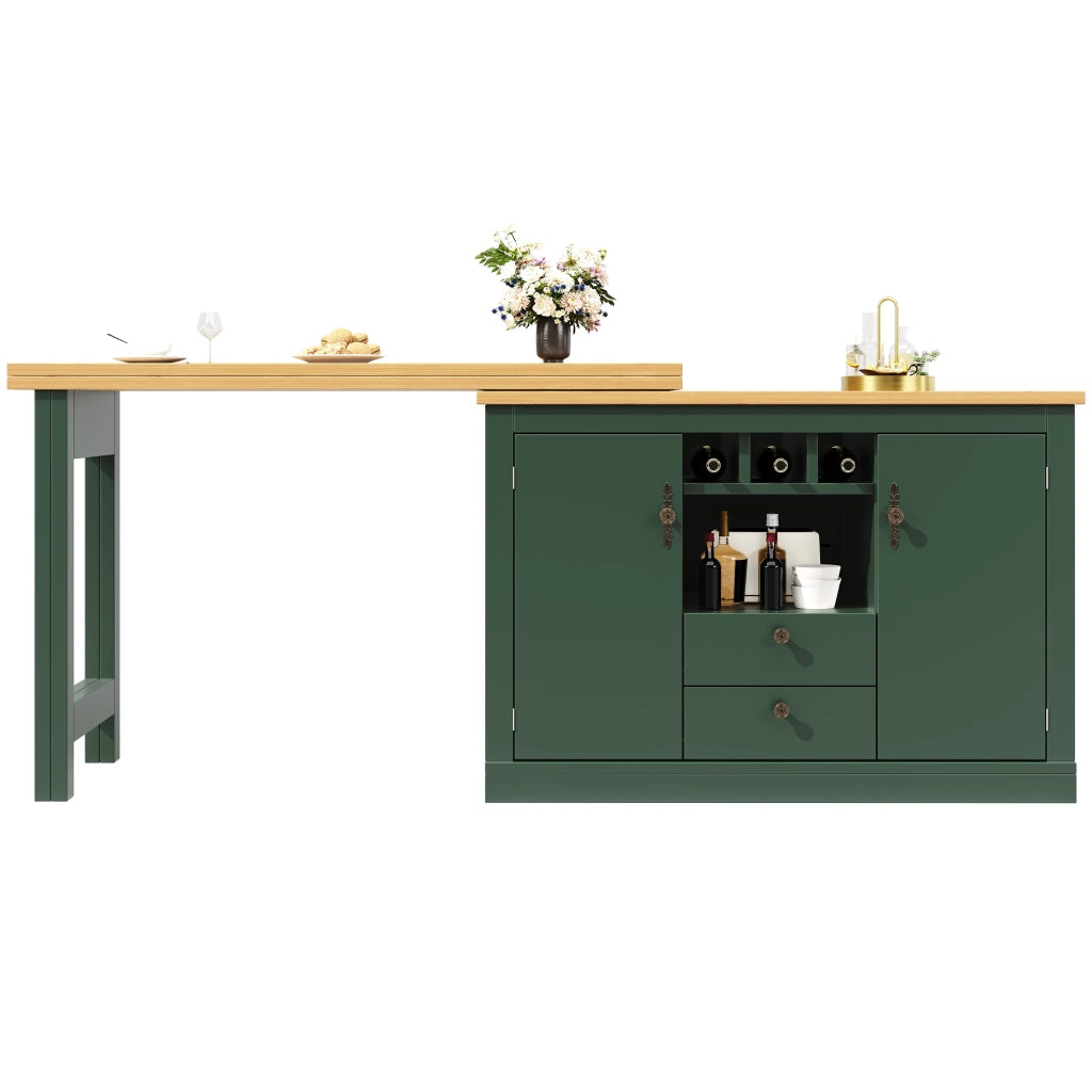 Tavolo Bar Allungabile con Funzione Girevole 360¡ã e Vano Contenitore ¨C Xylo ¨C Verde Scuro, 120-180 cm