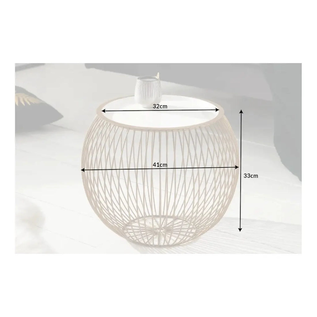 Tavolino basso ELYSKA rotondo 41 cm in metallo dorato con piano da 32cm removibile stile chic