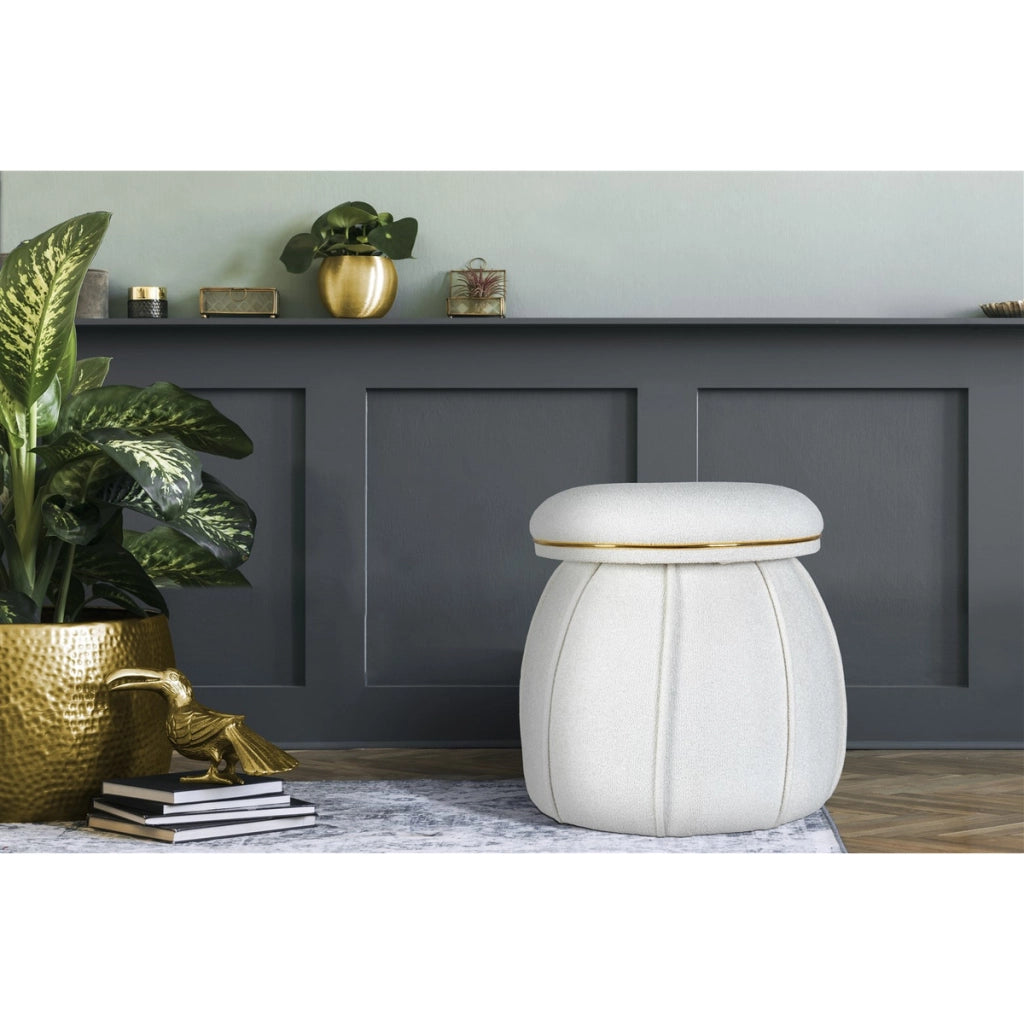 Pouf Corin bianco e oro con seduta trapuntata