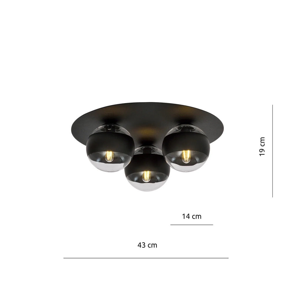 Plafoniera Minimal Mnemosine Acciaio Nero 3 Luci E14 Ip20