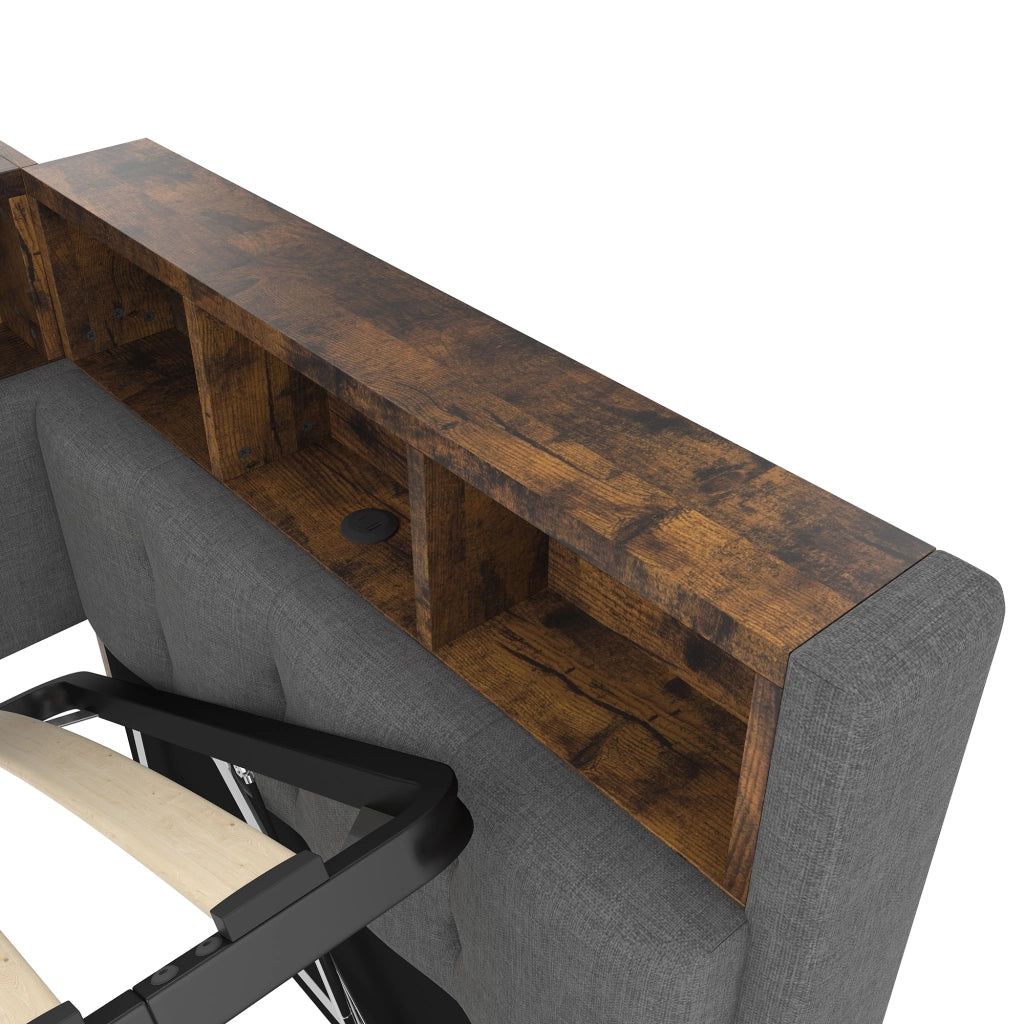 LETTO 90x200 cm in lino grigio con LED, USB e Type-C, senza materasso