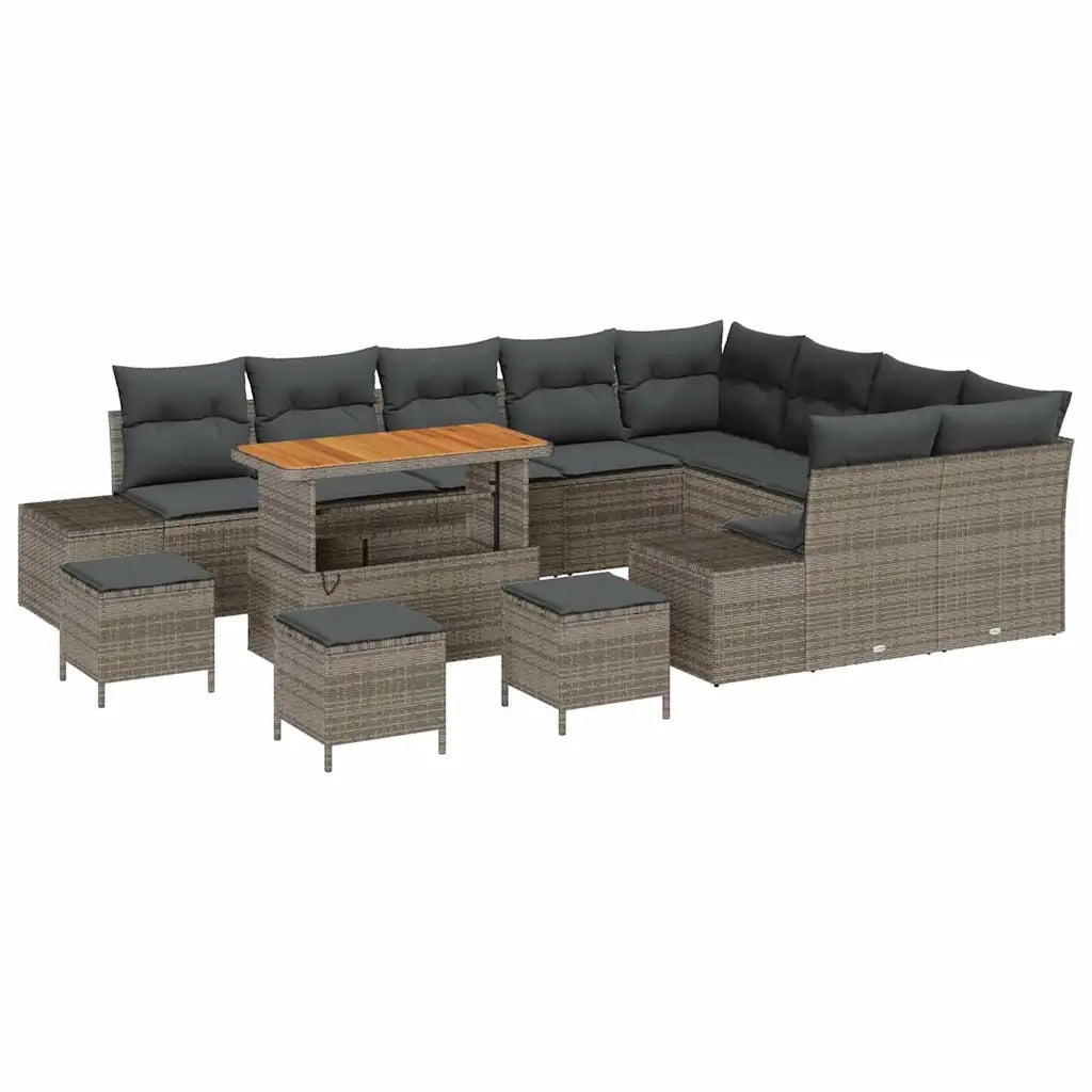 Set Divano da Giardino con cuscino 13 pcs Grigio Poly Rattan