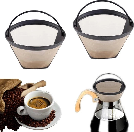 Filtro per caffè riciclabile in acciaio inossidabile, filtro 4, filtri permanenti - 2 pezzi, 100 mesh per macchina caffè con filtro conico per 8-12 tazze (oro)