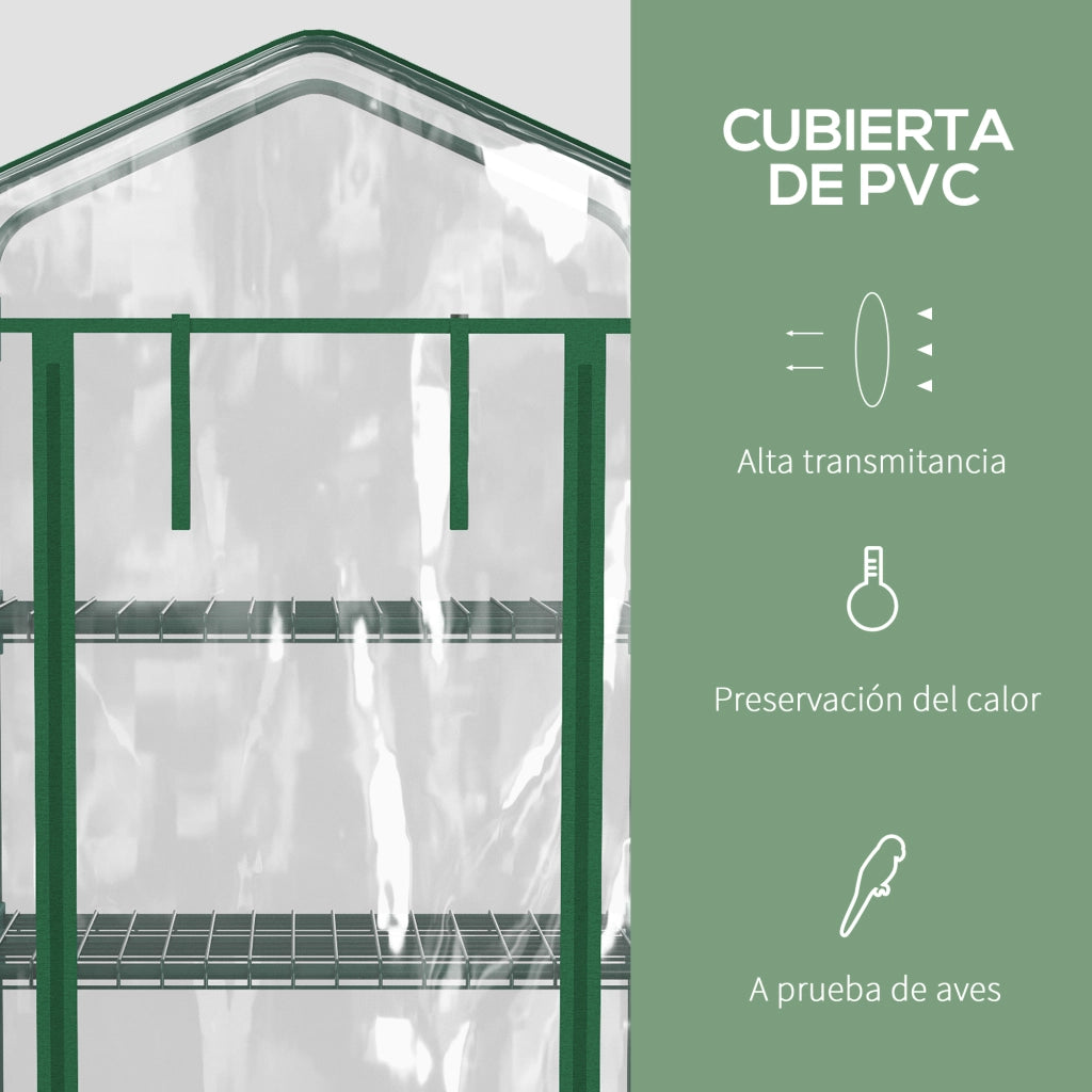 Serra da Giardino con Ruote e 4 Ripiani ¨C Zephmum ¨C Verde Trasparente 69x50x165cm