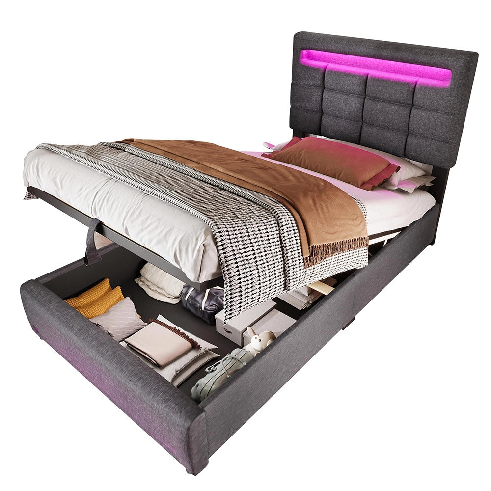 Letto imbottito - Xylo - 90x200 cm LED USB app comando grigio