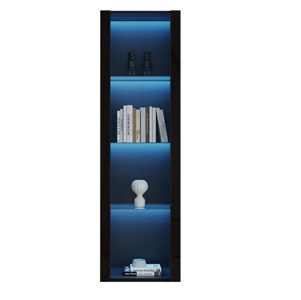 Vetrina 55x38x166 cm con illuminazione LED e 3 ripiani in vetro in pannello truciolare nero