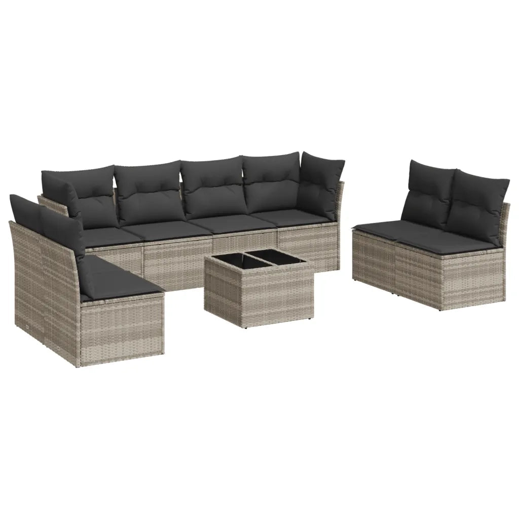 Set Divano da Giardino 9pz con Cuscini Grigio Chiaro Polyrattan
