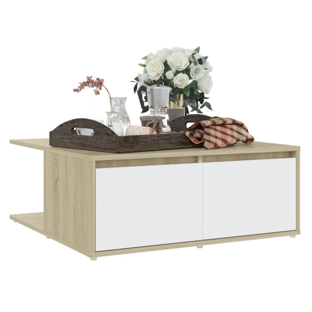 Tavolino Salotto-Tavolino da soggiorno-Tavolo Bianco e Rovere Sonoma 80x80x31cm Multistrato
