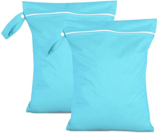 Set di 2 sacchi da bagno impermeabili 40 x 30 cm, sacchi da bagno blu, borse da viaggio riutilizzabili con cerniera, sacchi da bagno piccoli per nuoto, per costumi da bagno, lenzuola da spiaggia, pannolini