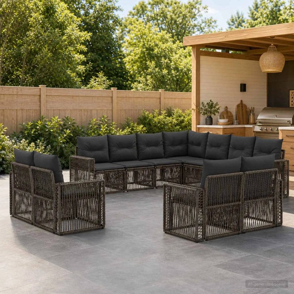 Set Divano da Giardino 11 pz Grigio e Grigio Scuro polyrattan 3435293